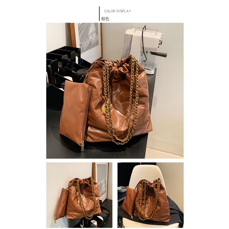 Túi da 2 in 1 dây xích đeo vai kèm túi cầm tay size vừa