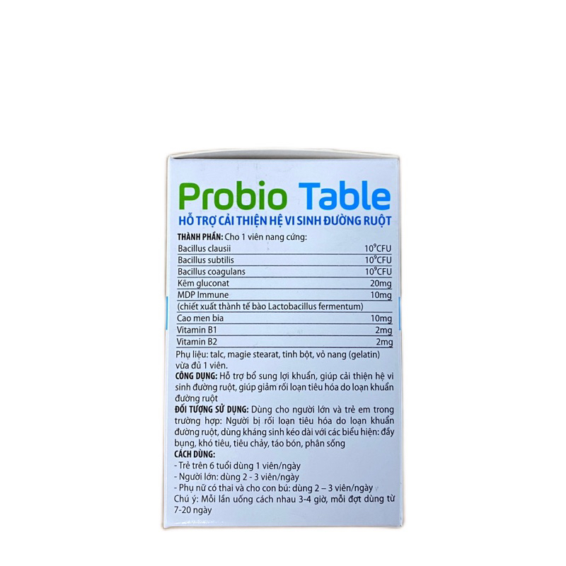 MEN VI SINH Probio Table hộp 100 viên - Bổ sung lợi khuẩn,hỗ trợ cải thiện hệ vi sinh đường ruột, giảm rối loạn tiêu hóa