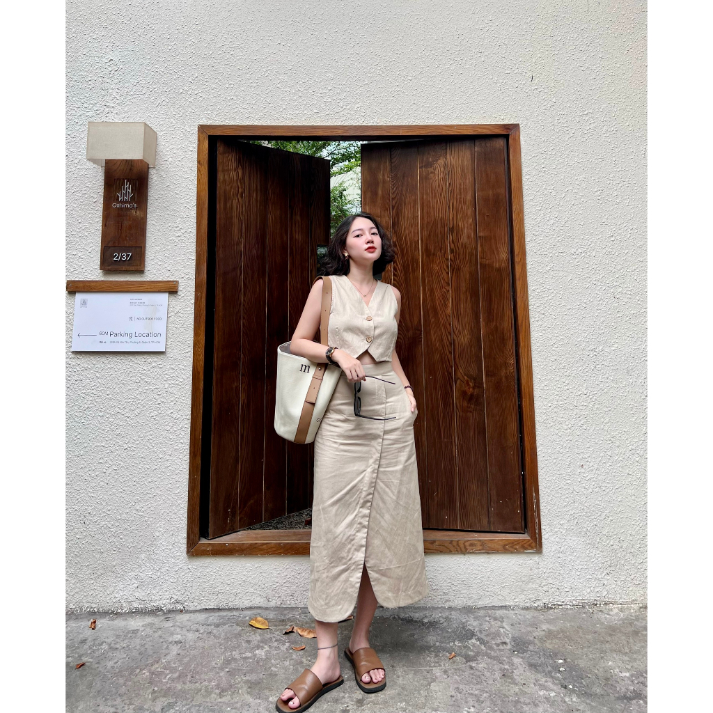 𝗠𝗔𝗬 𝗟𝗜𝗡𝗘𝗡 - Chân váy MIDI bút chì lai bầu