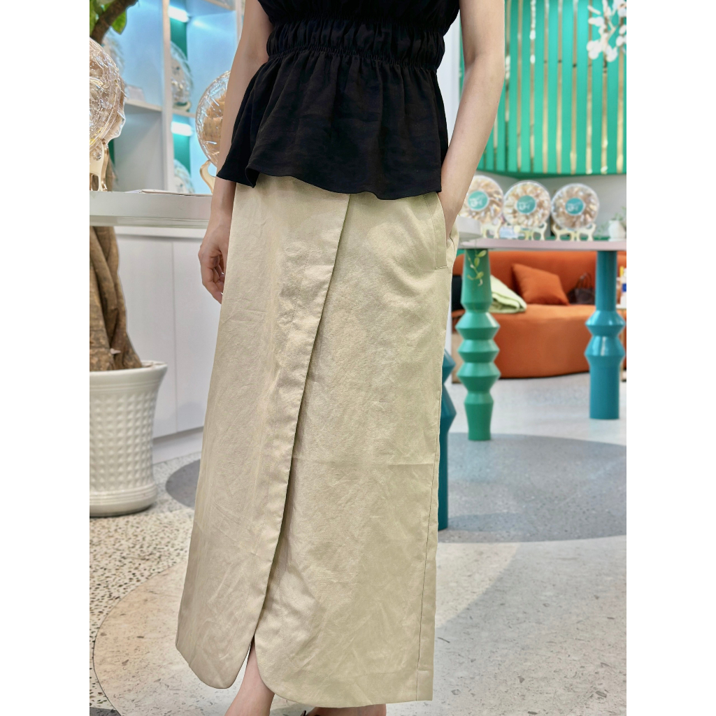 𝗠𝗔𝗬 𝗟𝗜𝗡𝗘𝗡 - Chân váy MIDI bút chì lai bầu