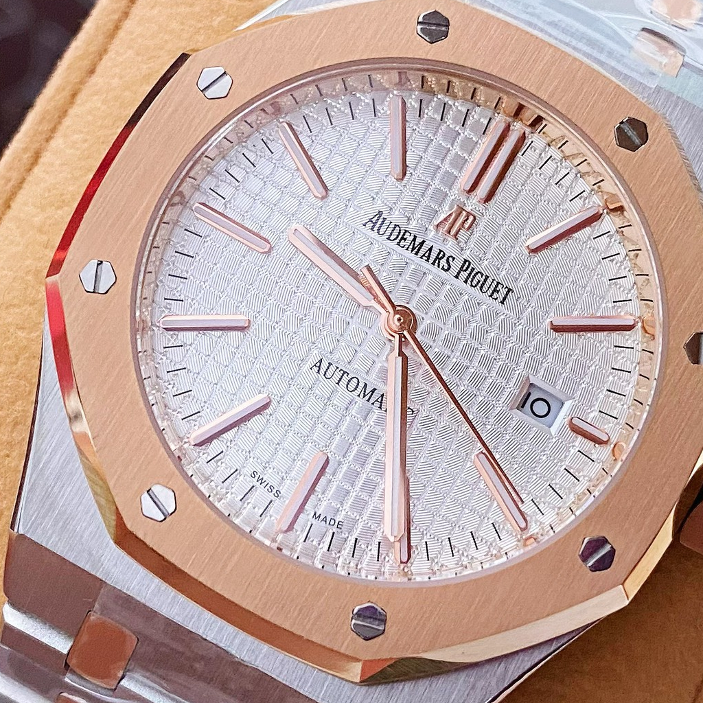 Đồng hồ Nam Audermars Piguet cơ automic máy nhật japan  size 42mm dây kim loại màu trắng pha vàng hồng, dây vàng