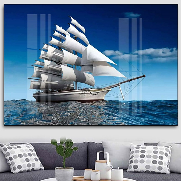 Tranh Thuận Buồm Xuôi Gió Tráng Gương Cao Cấp, Tranh Treo Tường, Decor Trang Trí Phòng Khách Việt Nhật