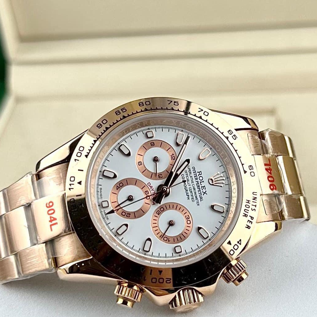 Đồng hồ Nam Rolex 6kim dây kim loại máy nhật dòng cơ Automatic size 40mm mặt đen vỏ vàng