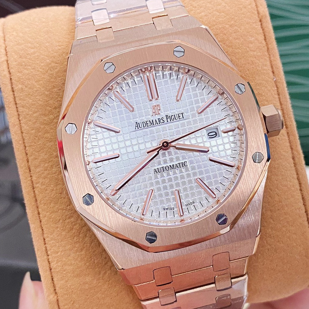 Đồng hồ Nam Audermars Piguet cơ automic máy nhật japan  size 42mm dây kim loại màu trắng pha vàng hồng, dây vàng