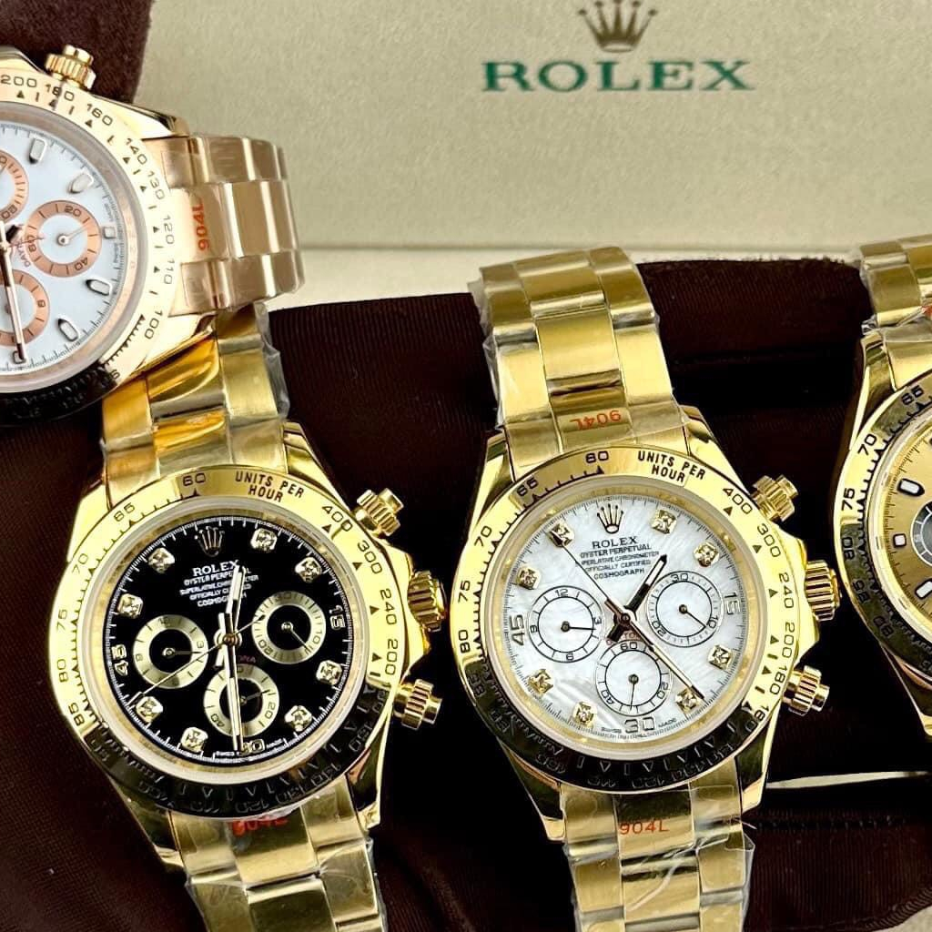 Đồng hồ Nam Rolex 6kim dây kim loại máy nhật dòng cơ Automatic size 40mm mặt đen vỏ vàng