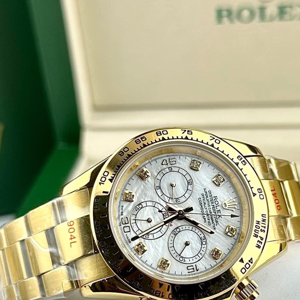 Đồng hồ Nam Rolex 6kim dây kim loại máy nhật dòng cơ Automatic size 40mm mặt đen vỏ vàng