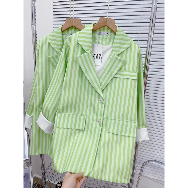 🌱Khoác Blazer Sọc Xanh Và Sọc Hồng