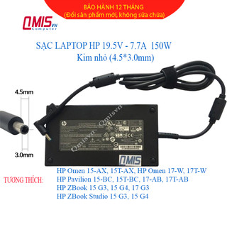 Sạc laptop HP 19.5V-7.7A 150W Slim (Kim nhỏ), HP Omen 15-AX 15T-AX 17-W 17T-W, HP Pavilion 15-BC 15T-BC 17-AB 17T-AB