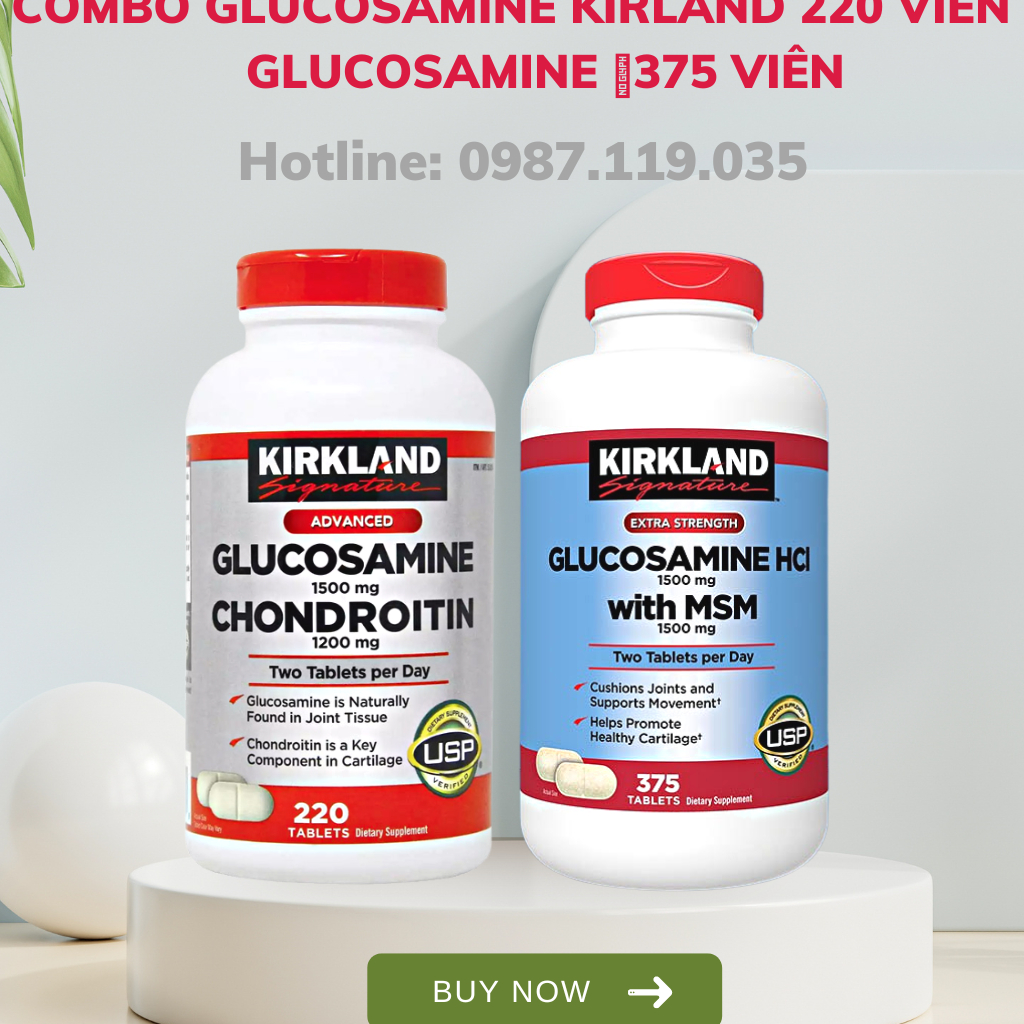 COMBO Xương Khớp Kirkland Glucosamine 1500mg & Chondroitin 1200mg + Glucosamin HCL 1500mg With MSM 1500mg