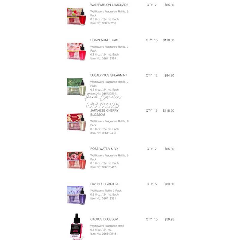 1 Chai Tinh Dầu Xông Phòng Bath & Body Works Wallflower Home Fragrance Refills 24ml