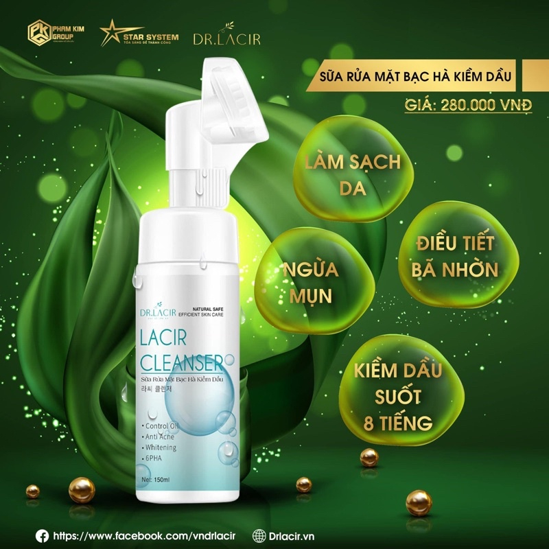 Sữa Rửa Mặt Bạc Hà Kiềm Dầu Drlacir dr lacir ,chai 150ml,Phù hợp với da dầu,da mụn, kiểm soát dầu nhờn