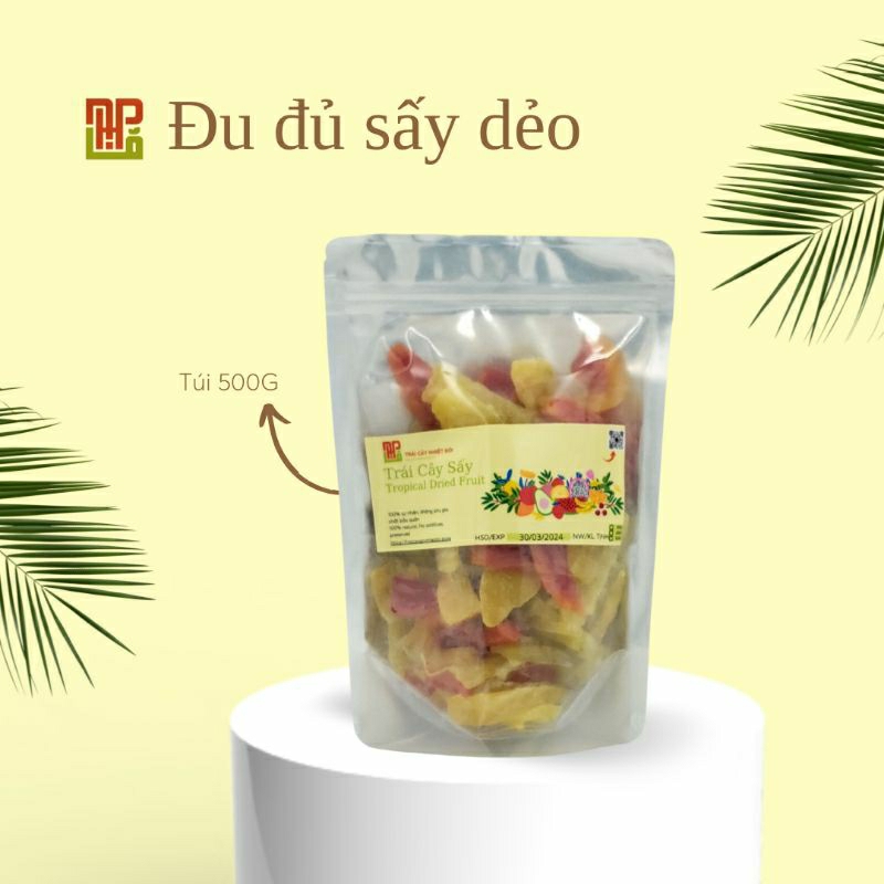Đu đủ sấy dẻo túi 500G- Hương vị tự nhiên, độ ngọt vừa phải.