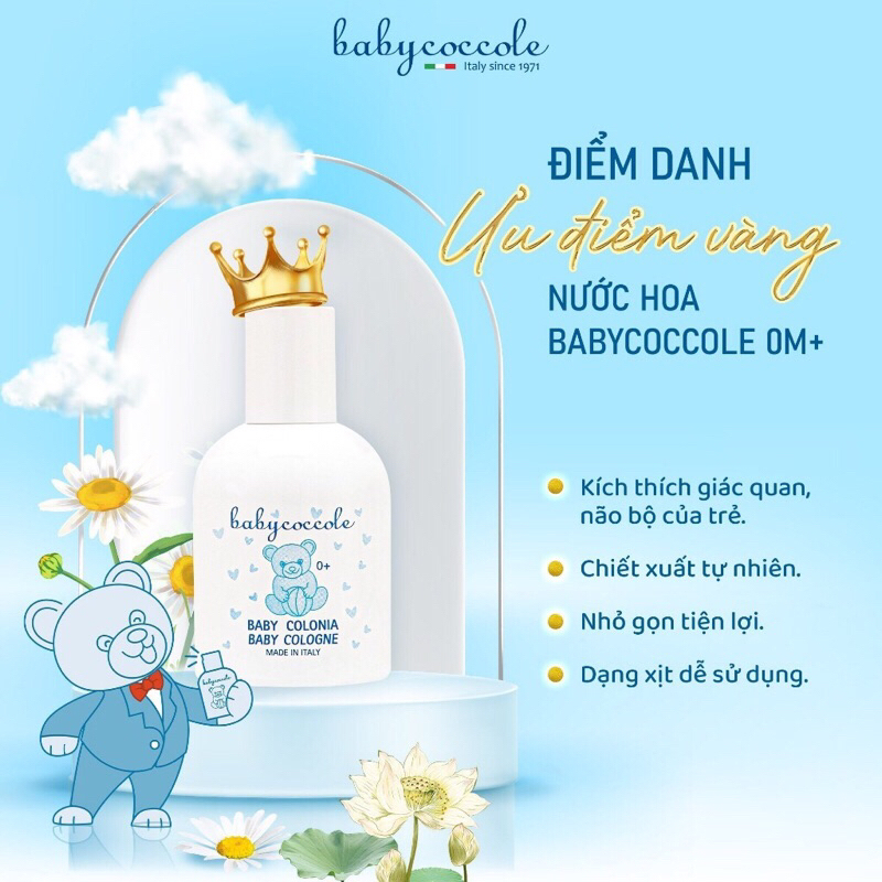 Nước hoa cho bé Babycoccole 0M+ an toàn cho trẻ sơ sinh & em bé chiết xuất hoa sen chai 50ml