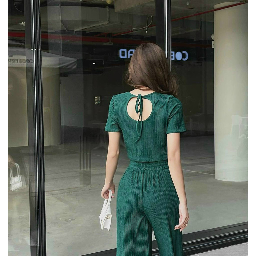 Sét bộ nữ thời trang mặc đi chơi chất thun xốp y mẫu áo cổ tròn tay ngắn mix quần dài ống suông lưng cạp chun mát mẻ