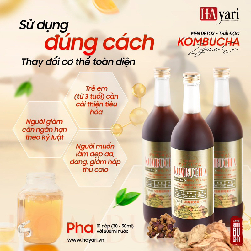 Detox Kombucha Zyme EX Hayari Hỗ Trợ Giảm Cân Đẹp Da