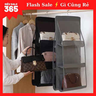 Túi treo giỏ xách 2 mặt 6 ngăn - bảo quản đựng túi xách chống bụi có móc treo đa năng