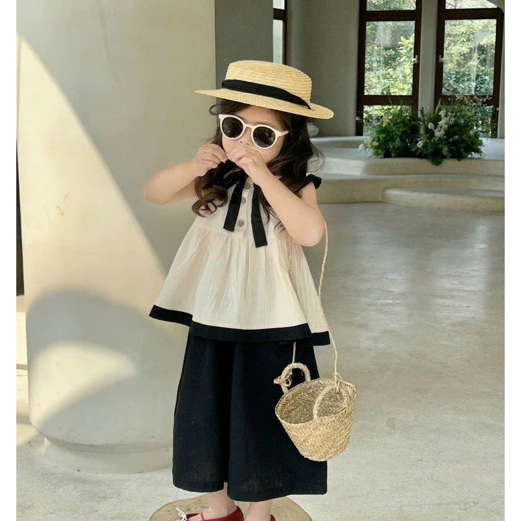 Bộ áo cổ sen sát nách, quần xuông dài cho bé gái size 8-18kg