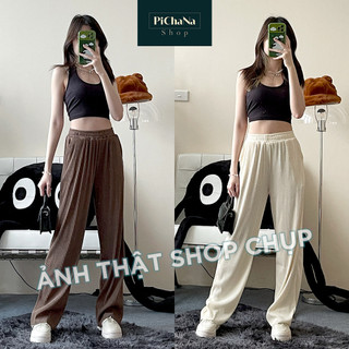 Quần tăm ống suông li to, quần culottes ống rộng không nhăn cạp chun có túi quần.
