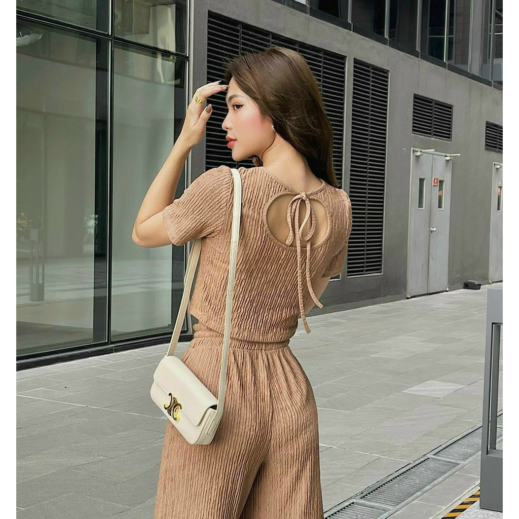 Sét bộ nữ thời trang mặc đi chơi chất thun xốp y mẫu áo cổ tròn tay ngắn mix quần dài ống suông lưng cạp chun mát mẻ