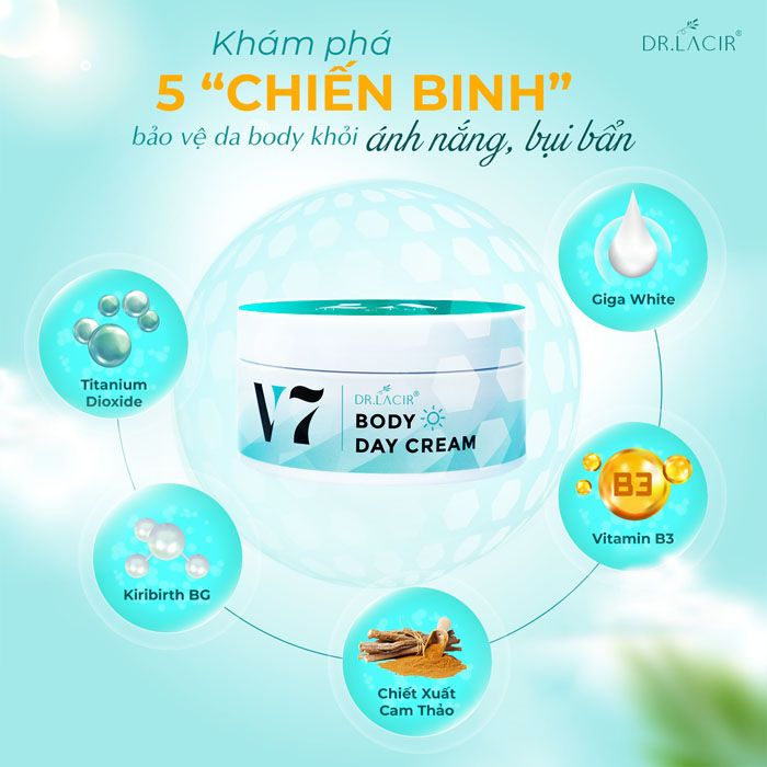 Kem Dưỡng Da Body Day Ban Ngày V7 DrLacir,V 7 DR LACIR SIÊU VI CHẤT,Cấp ẩm chăm sóc dưỡng trắng da,giúp da mềm mịn