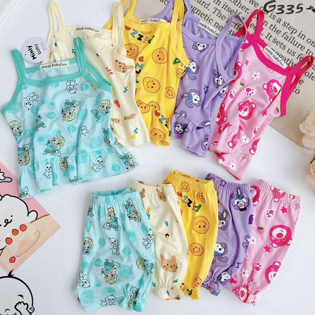 Bộ 2 dây Size 80-130  sọc Minlybaby + quần phối bèo, đính nơ xinh xắn cho bé gái