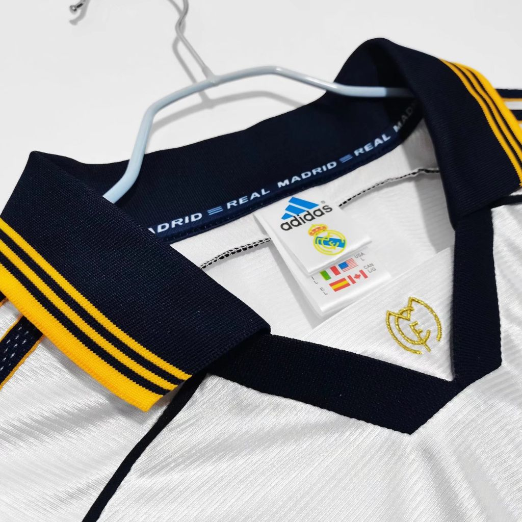 Áo bóng đá retro real 1998 vải Cotton Polyester thời trang blockcore