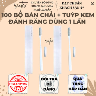 100 Bộ bàn chải và tuýp kem đánh răng Riotex dùng 1 lần cho nhà nghỉ, khách sạn