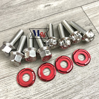 Combo 4 ốc 8li25 inox 304 kèm long đền Kitaco bắt gác chân sau cho các dòng xe Raider Ex Winner Satria Sonic...