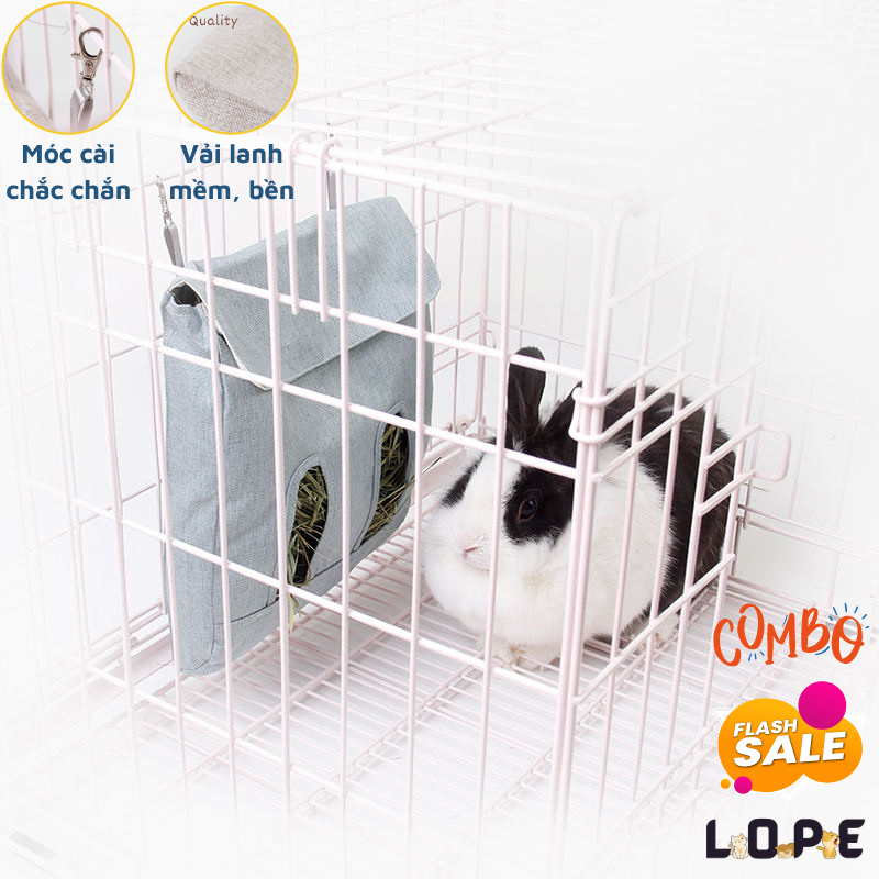 Túi Treo Đồ Ăn Cho Thỏ + Hamster + Chuột Lang (Bọ), Thú Cưng Bằng Vải Linen Phong Cách Bắc Âu