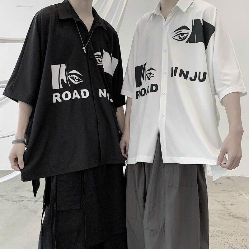 Áo sơ mi tay lỡ unisex nam nữ form rộng in hình RoadNinju một mắt chất lụa mịn in logo con mắt cực hot