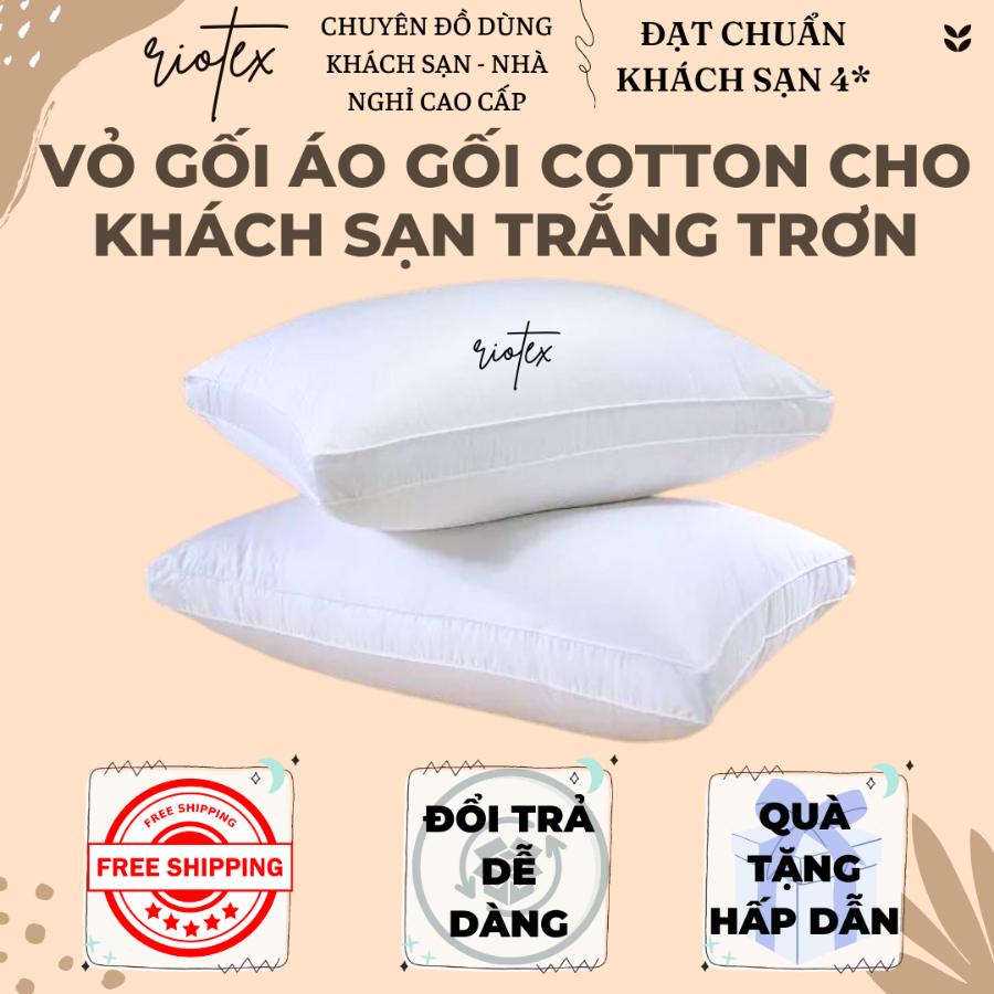 Vỏ gối nằm cao cấp trắng trơn Riotex mềm mịn - KT: 40x60cm/50x70cm/35x100cm