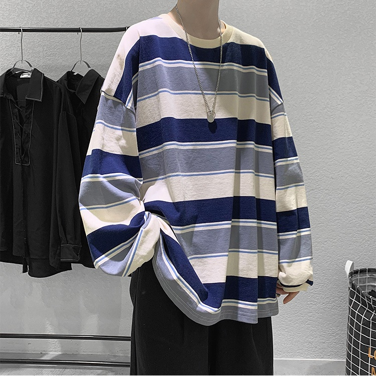 Áo Thun Tay Dài Unisex Áo Dài Tay Nam Nữ Sọc Kẻ Ngang Form Rộng Phong Cách Hàn Quốc