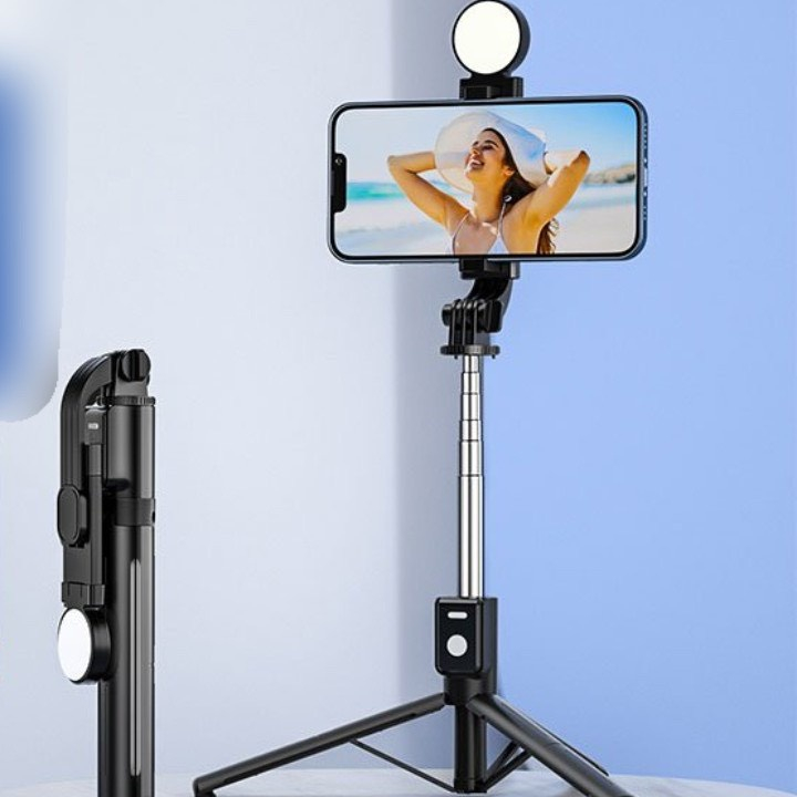Gậy chụp ảnh 3 chân thế hệ mới, có đèn led trợ sáng, Gậy selfie chụp hình, tự sướng,bluetooth điều khiển từ xa