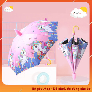Ô Dù Đi Nắng Che Mưa Pony, Unicorn Màu Hồng Cho Bé Gái Tặng Kèm Còi - Ô Dù Trẻ Em Cao Cấp Cán Dài