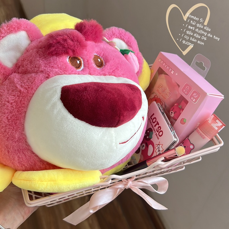 COMBO GẤU DÂU (TÚI + SON + BẢNG MẮT)