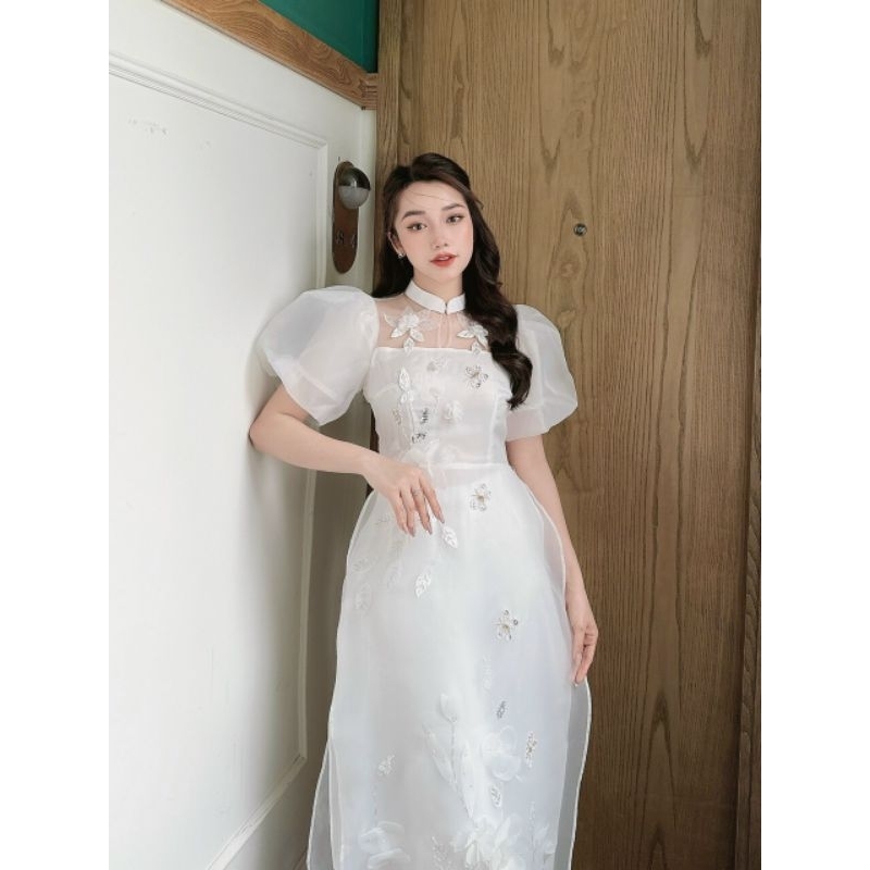 Áo Dài Cách Tân Tay Bồng Đính Kết Cao Cấp