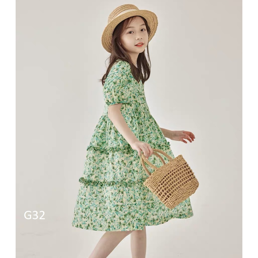 Váy đầm bé gái hoa nhí xanh 9-36 kg size nhí nhỡ đại G32