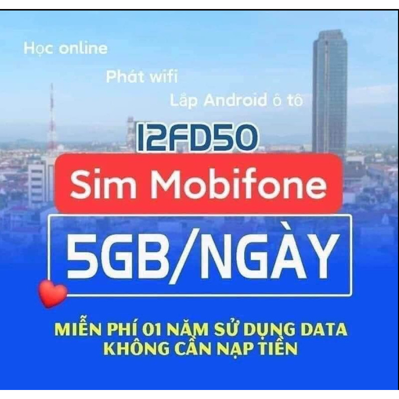 Sim 4g Mobifone 12FD50 Dùng toàn quốc - 5GB/ngày/12 tháng