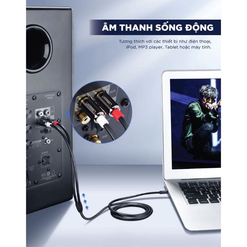 Dây cáp Audio 3.5mm ra 2 đầu RCA  UGREEN AV116 - Hàng chính hãng