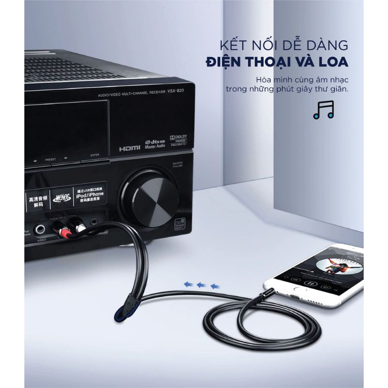 Dây cáp Audio 3.5mm ra 2 đầu RCA  UGREEN AV116 - Hàng chính hãng