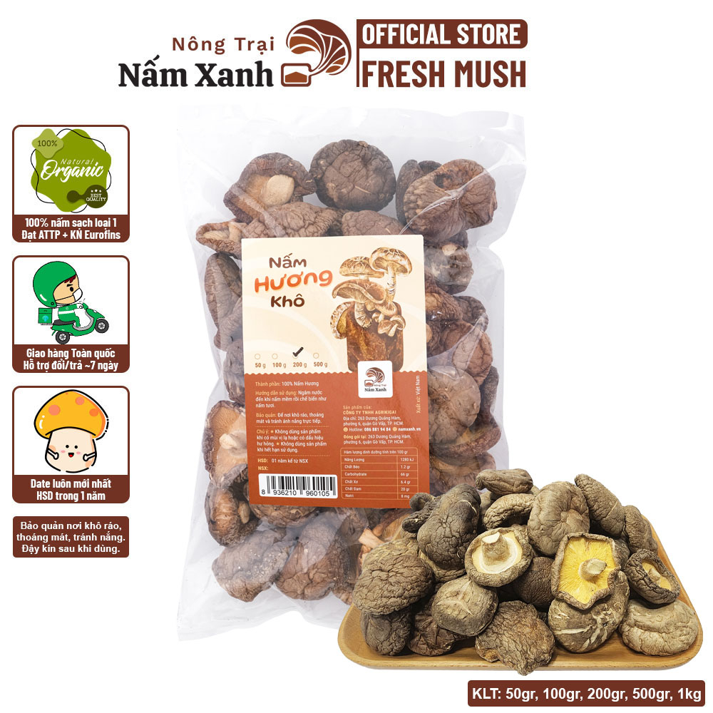 Nấm Hương (Đông Cô) Khô 50gr 100gr 200gr Giòn Ngon Loại 1 - Nông Trại Nấm Xanh