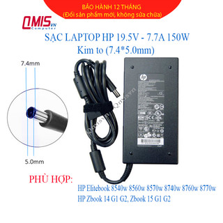 Sạc laptop hp 19.5v-7.7a 150w slim hp elitebook 8540w 8560w 8570w 8740w 8760w 8770w, zbook 14 15 g1 g2