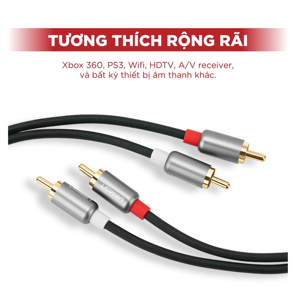 Dây loa cáp Audio 2 đầu RCA Hoa Sen UGREEN AV104 dài 1,5m đến 5m - Hàng Chính Hãng