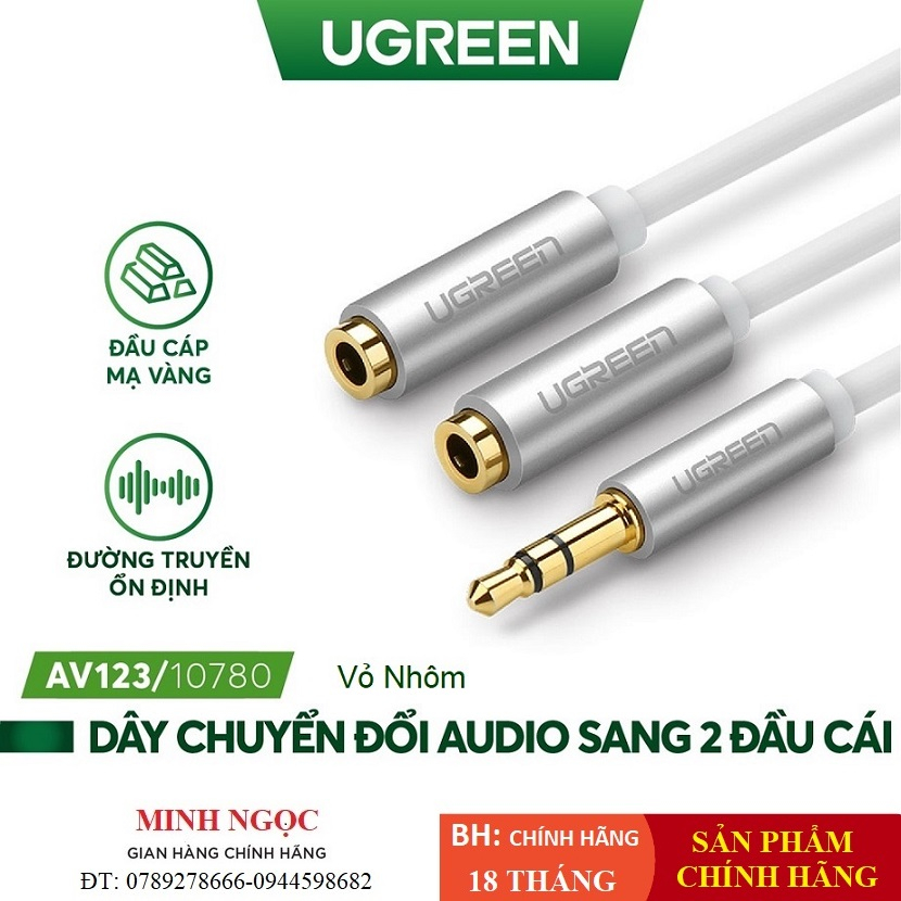 Dây Audio chuyển tai nghe 3.5mm 1 ra 2 tai nghe Ugreen AV123 10780 vỏ Nhôm - Hàng phân phối chính hãng