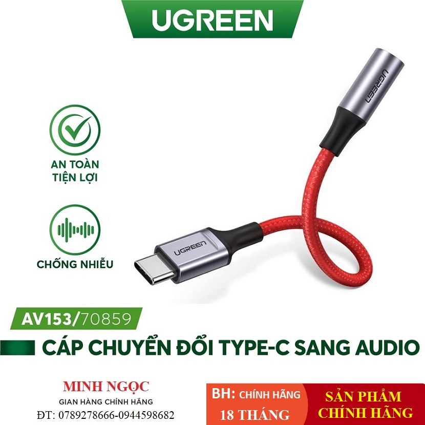 Cáp chuyển đổi Type-C sang 3.5m audio Ugreen AV153 - AV161 vỏ hợp kim chống nhiễu - Hàng chính hãng