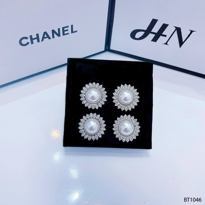 Bông tai hạt châu to đính đá , khuyên tai phong cách hàn quốc cá tính sang chảnh