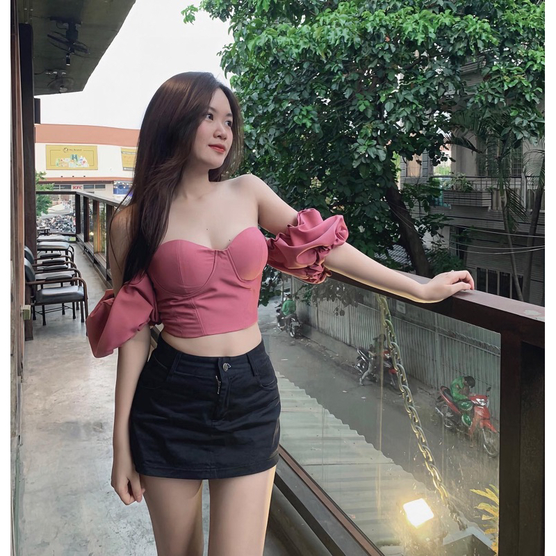 Rosie Top - Áo croptop tay bồng dáng cúp ngực, giả corset ôm sát tôn v1 v2 ( Đọc kĩ phần mô tả )