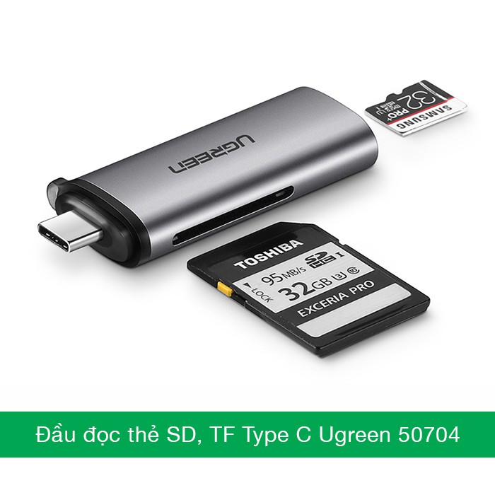 Đầu đọc thẻ nhớ USB Type C cho thẻ SD/TF chính hãng Ugreen 50704 cao cấp - Bảo hành chính hãng 18 tháng