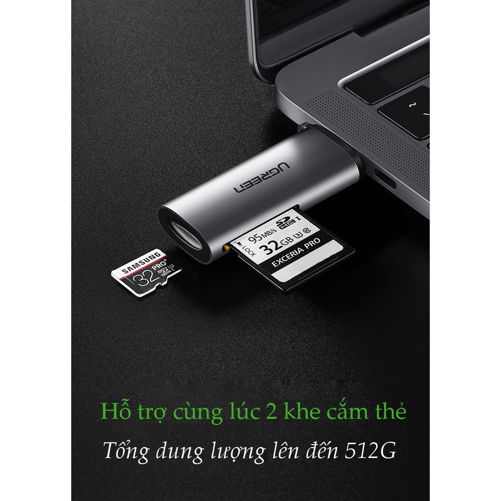 Đầu đọc thẻ nhớ USB Type C cho thẻ SD/TF chính hãng Ugreen 50704 cao cấp - Bảo hành chính hãng 18 tháng