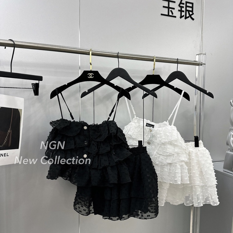 Sét áo hai dây bông bèo + chân váy